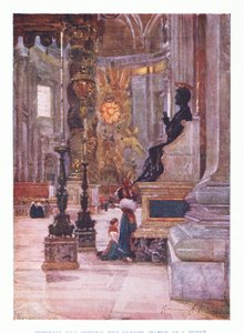 Interieur van Sint-Pieter, het bronzen standbeeld van Petrus, uit Rome gepubliceerd door A & C Black Ltd, 1925 door Alberto Pisa